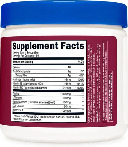 Vista 5 de Nutricost Bebida energética en polvo (uva) (60 porciones) – Suplemento preentrenamiento con sabores naturales – Sin OMG, sin gluten