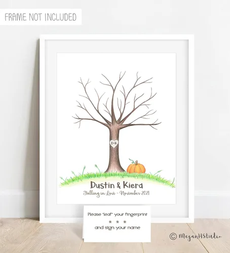 Vista 2 de Decoración de boda con temática de otoño sin marco, diseño de calabaza, árbol de huellas dactilares de boda de otoño