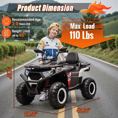 Vista 8 de 24V 4WD Ride on Car, Kids ATV 4 Wheeler with Remote Control, 4x200W Motor, Spring Suspension, Beverage Port, 5.5Mph Max, Battery Powered Ride on B