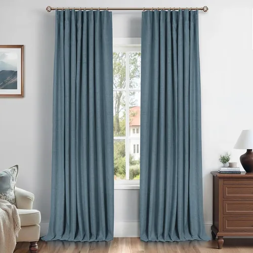 Vista 20 de INOVADAY Cortinas 100% opacas para dormitorio, cortinas opacas de color rosa bebé de 90 pulgadas de largo, cortinas opacas de lino con anillos