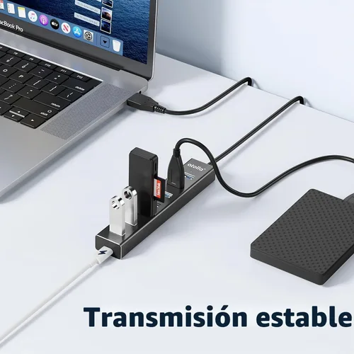 Vista 3 de atolla Hub USB 3.0 de aluminio de 7 puertos con cable de extensión de 3.3 ft, transferencia de datos de alta velocidad de 5 Gbps para MacBook Pro