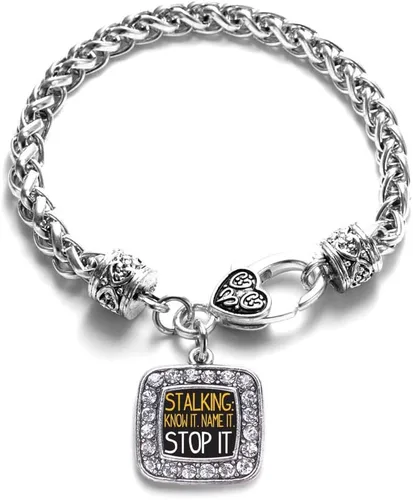 Vista 92 de Pulsera de dijes cuadrados de plata con joyería de circonita cúbica
