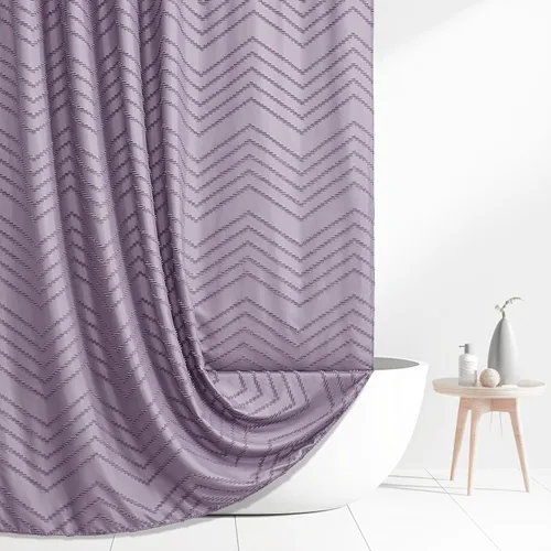 Vista 157 de Cortina de ducha Siiluminisoy de 36x72 beige, cortina de ducha de tela de tamaño pequeño, cortinas de ducha de tela con tufting, diseño chevron a