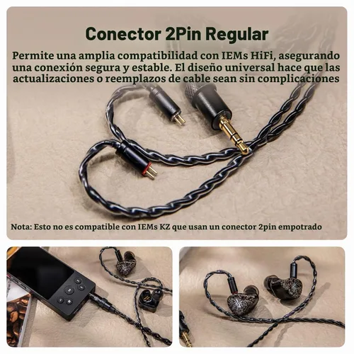 Vista 7 de Linsoul Kiwi Ears x B_Media Terras IEM Cable, 0.1 in/0.2 in/USB Tipo-C