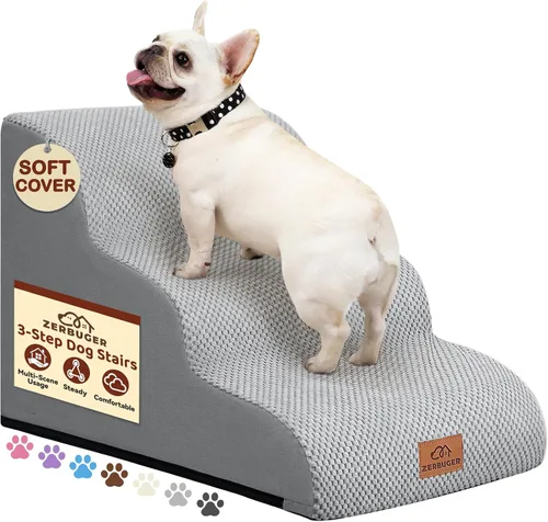 Vista 22 de Zerbuger Rampa para perros y escaleras para cama, beige de 3 escalones