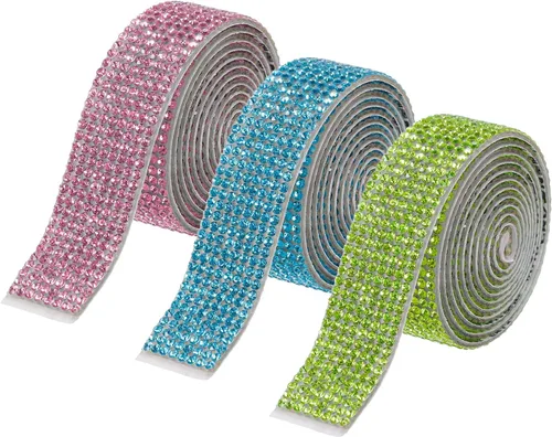 Vista 8 de MECCANIXITY 3 rollos de cinta de diamantes de imitación autoadhesiva de 3 yardas y 0.315 in para proyectos de artes y manualidades, pasteles
