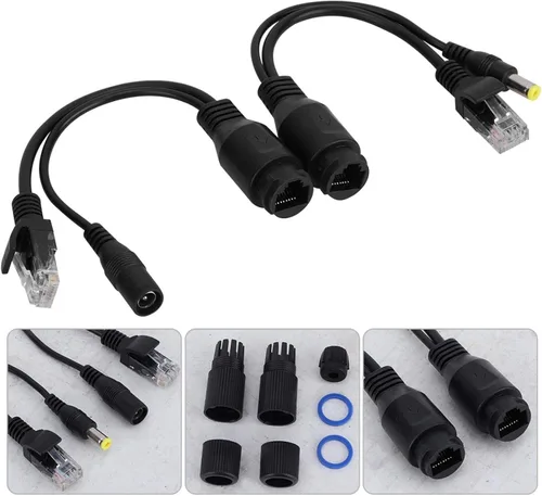 Vista 4 de Adaptador POE, fuente de alimentación Ethernet pasiva de 12V Distribuidor de cable ultra largo portátil (negro)