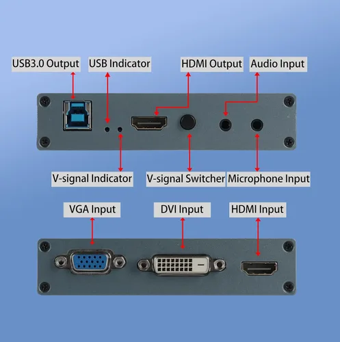 Vista 3 de Tarjeta de captura HDMI 4K DVI/VGA a USB 3.0 Tarjeta de captura Full HD 1080P 60FPS Plug & Play, no necesita controlador Tarjeta de captura de video
