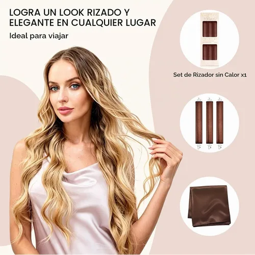 Vista 5 de Juego de cuidado del cabello sin calor durante la noche - Rizadores Marrón