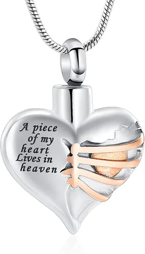 Vista 28 de Imrsanl Collar con dije de urna de cremación en forma de corazón para cenizas humanas – Un pedazo de mi corazón vive en el cielo