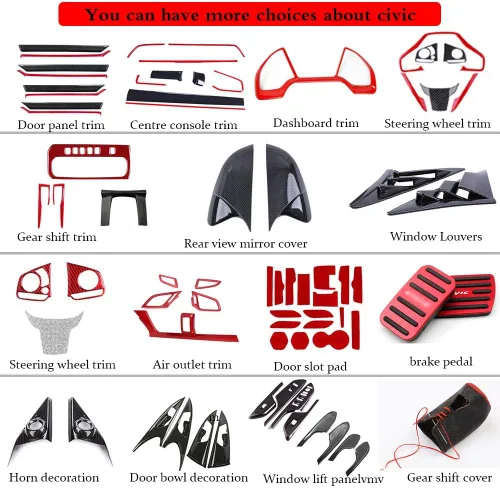 Vista 8 de Para Honda 10th Civic 2016 ~ 2021, juego completo de paneles de instrumentos para interiores de automóvil, panel de instrumentos decorativo, consola