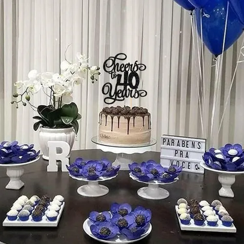 Vista 6 de 1 pieza de decoración para tartas de 40 años con purpurina para pastel de 40 años, 40 años, decoración fabulosa para tartas de cumpleaños de 40 Negro