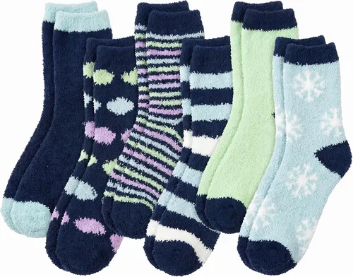 Vista 10 de YSense Calcetines mullidos y mullidos para mujer, 6 pares, calcetines de Negro Marrón Blanco Caqui