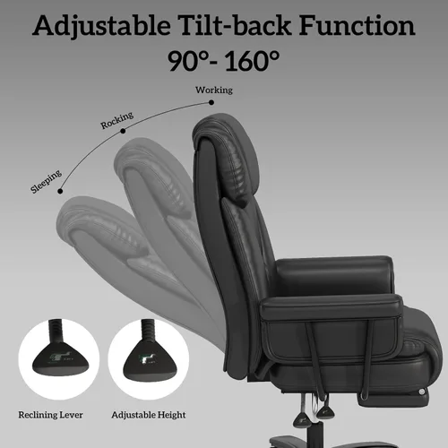 Vista 4 de GYI Silla Criss Cross con Ruedas, Silla de Escritorio de Oficina Reclinable Grande y Alto de 160° con Respaldo Alto, Asiento Ancho, Brazos