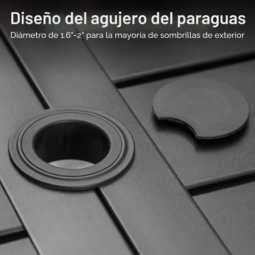 Vista 7 de PHI VILLA Juego de comedor al aire libre de 7 piezas con cojín, mesa de comedor rectangular de metal de 60 pulgadas con agujero para sombrilla y 6