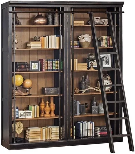 Vista 6 de Martin Furniture Escalera de metal tradicional Toulouse de 90 x 14.5 pulgadas con marco de acero anillado, para oficina/biblioteca, acabado negro