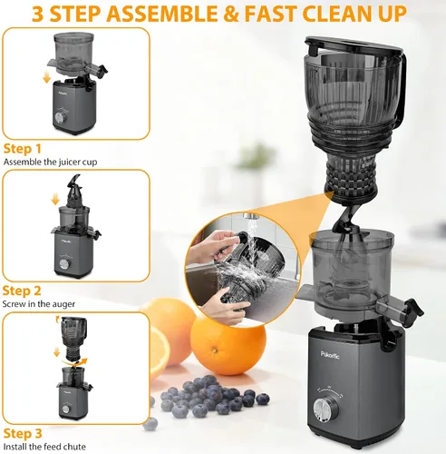 Vista 3 de Pukomc Exprimidor de prensa en frío, canal de alimentación de 5.8 pulgadas de ancho para frutas y verduras enteras - 1.8L Capacidad 300W Exprimidor