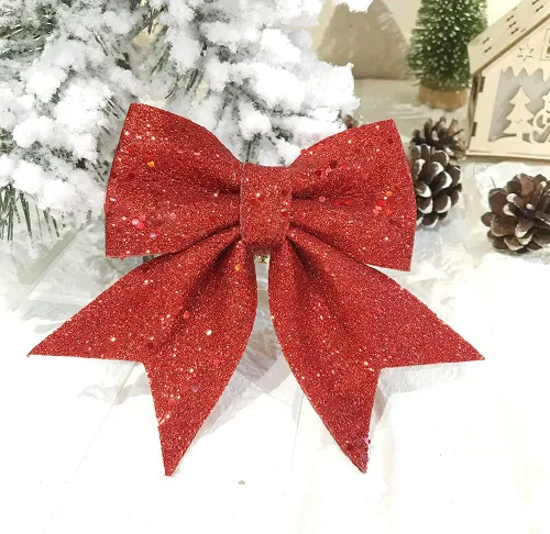 Vista 16 de YYCRAFT Flores de pascua con purpurina con purpurina, lazo de mariposa de 5 pulgadas para adornos de árbol de Navidad, decoraciones de Navidad