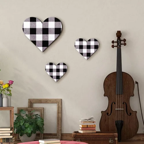 Vista 3 de Jetec 3 piezas de decoración rústica de madera con forma de corazón de madera para el hogar, placa colgante para cocina, dormitorio, baño, sala
