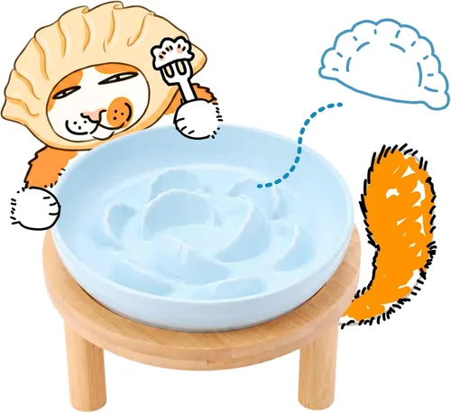 Vista 15 de Cuencos elevados de cerámica para gatos con soporte de bambú, platos elevados de comida para mascotas para gatos y perros pequeños, comedero