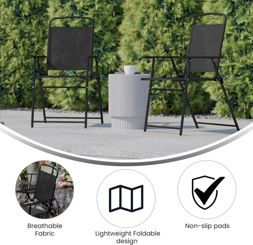 Vista 5 de BizChair Sillas plegables para patio, sillas de césped de textileno para exteriores con reposabrazos, juego de 4, color negro