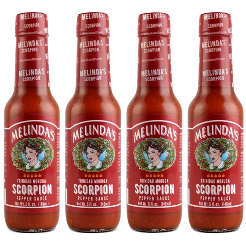 Vista 11 de Salsa picante de pimienta Escorpión de Melinda's - Salsa picante gourmet de Escorpión - Hecha con pimienta Trinidad Moruga, zanahorias, cebolla