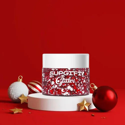 Vista 7 de Gel con purpurina para el cuerpo navideño, 4 colores, 8.5 onzas, holográfico, grueso, sirena, iridiscente, láser, estrella, flor y hojas