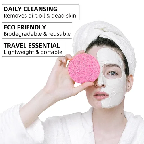 Vista 4 de 120 esponjas faciales comprimidas, 100 % natural, esponjas cosméticas de spa de celulosa para limpieza facial diaria, maquillaje y eliminación