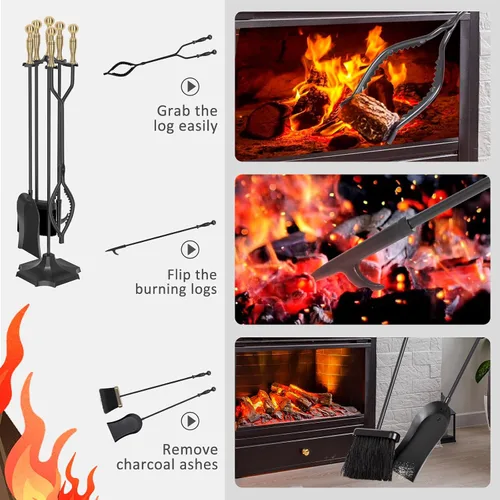 Vista 3 de Juego de herramientas para chimenea de hierro forjado de 31 pulgadas con pinza dentada Antique Bronze Fireplace Tools with Ergonomic Handle