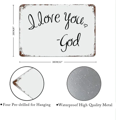 Vista 5 de Letreros con versículos bíblicos con texto en inglés "Spiritual I Love You God" con citas divertidas, letrero de metal motivacional, arte de pared