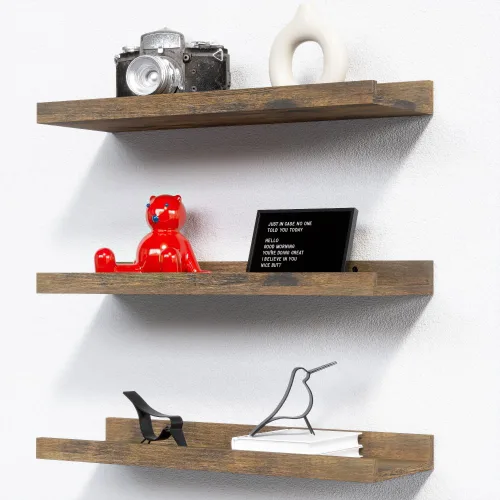 Vista 21 de RICHER HOUSE Juego de 3 estantes flotantes para pared, estantes negros de 16 pulgadas para montar en la pared con borde para almacenamiento, estante