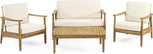 Vista 5 de Christopher Knight Home Willowbrook Outdoor - Juego de 4 piezas para chat (madera de acacia), color gris