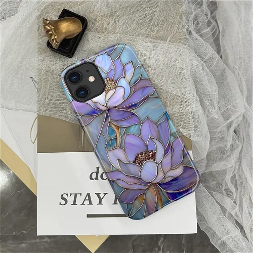 Vista 5 de ZHEGAILIAN Funda para iPhone 11, carcasa dura a prueba de golpes + silicona suave 2 en 1 híbrida, parachoques a prueba de caídas - Vidrio manchado