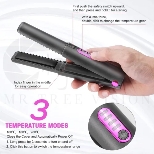 Vista 9 de OBEST Rizador de pelo inalámbrico 2 en 1, plancha plana inalámbrica de calentamiento rápido, alisador portátil para alisar y rizar el cabello, 5000
