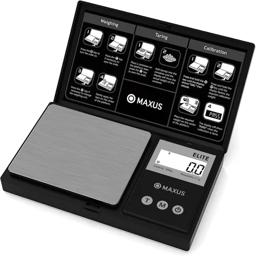 Vista 11 de MAXUS - Báscula de bolsillo digital de gramos 500 g x 0,01 g de alta precisión con bandeja, pesa alimentos pequeños, joyas, onzas, granos, pantalla