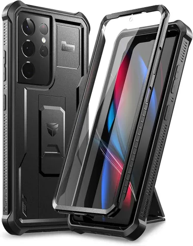Vista 10 de Dexnor Funda para Samsung Galaxy S21 Ultra, [Protector de pantalla y soporte integrados] Protección de grado militar resistente a prueba de golpes