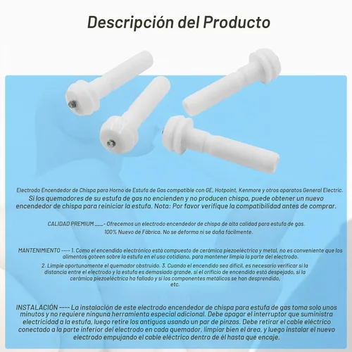 Vista 6 de (4 unidades) Gas Range Oven Spark Electrodo Encendedor - para GE WB13K10014 AP3779012 1085568