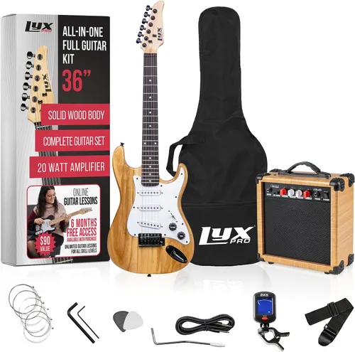 Vista 13 de LyxPro Guitarra eléctrica de 36 pulgadas y kit para niños con guitarra para principiantes de tamaño 3/4, amplificador, seis cuerdas, dos púas, Azul