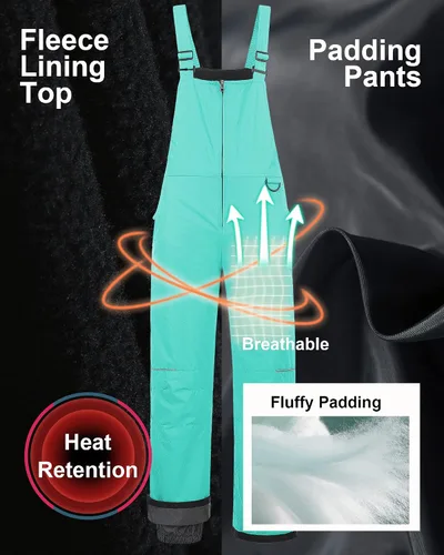 Vista 4 de CREATMO US Baberos de nieve para niñas, pantalones de esquí impermeables, aislados, overoles de invierno