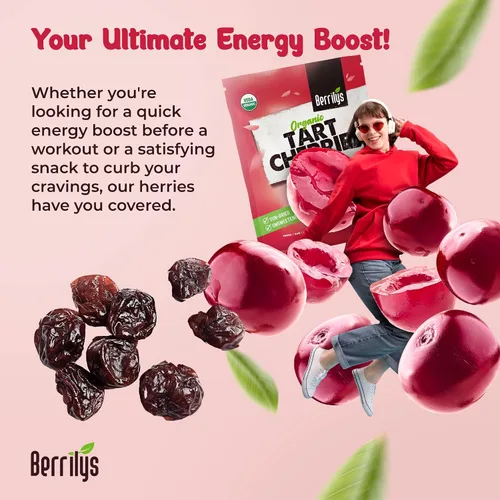 Vista 5 de Berrilys Cerezas ácidas secas orgánicas, secadas al sol, sabor natural, cerezas sin hueso para aperitivos saludables, llenas de nutrientes, ideal