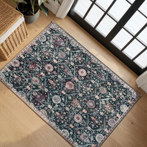 Vista 26 de Lahome - Alfombra marroquí antideslizante y lavable, pequeña alfombra oriental para dormitorio, cocina, entrada, baño, entrada, 61 x 91 cm, crema