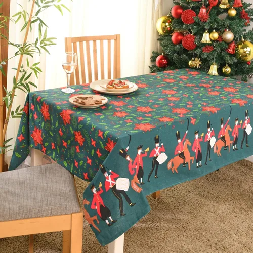 Vista 11 de Folkulture Mantel de Navidad rectangular de 60 x 72 pulgadas para decoración navideña del hogar, tela de algodón estilo granja, mantel rectangular