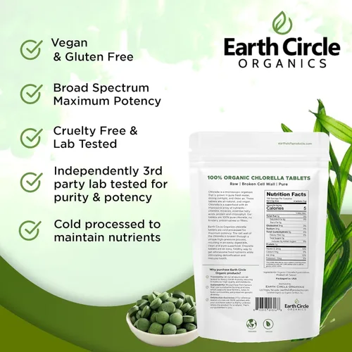 Vista 6 de Tabletas de Chlorella Orgánicas 400 unidades Superalimento de Alta Potencia Píldoras de Clorofila de Algas Verdes 100% Puras Pared Celular