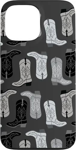 Vista 24 de Cowboy Boot Illustration Preppy Western in Black and White Case for iPhone 17