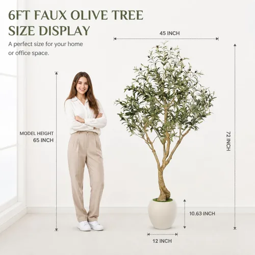 Vista 4 de Árbol de olivo sintético de 6 pies para interior con maceta, planta