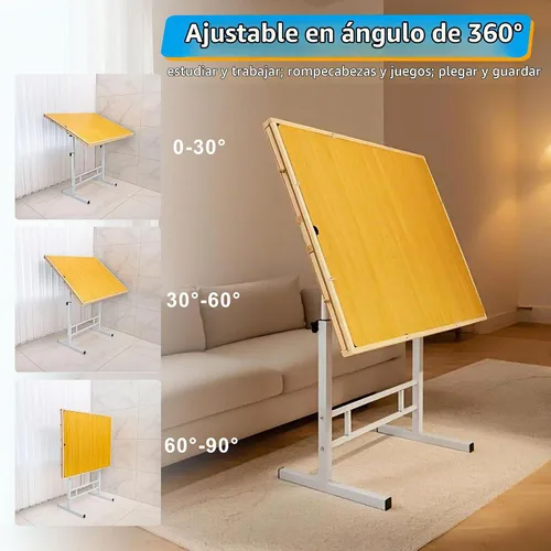 Vista 6 de Fanwer Mesa de rompecabezas de 1500 piezas con patas, ajuste de ángulo y altura con 4 cajones y cubierta de madera, tablero de rompecabezas