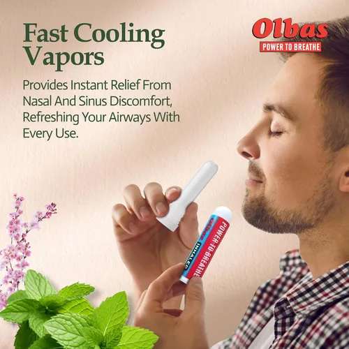 Vista 3 de Olbas Inhalador de aromaterapia, inhalador de aceite esencial con aceites naturales, 1 paquete de 285 mg, inhalador nasal de tamaño bolsillo