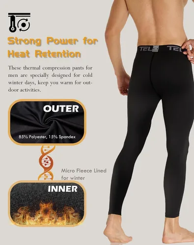 Vista 2 de Paquete de 5 o 4 pantalones de compresión térmica para hombre, con forro polar, mallas deportivas para clima frío, ropa de invierno