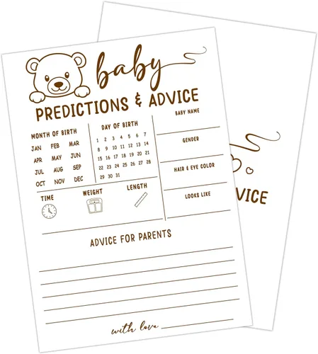 Vista 14 de 30 PCS Tarjetas de Predicciones y Consejos de Bebé Oso, Juego de Baby Shower para Niño Niña, Neutral de Género Fiesta de Revelación de Género
