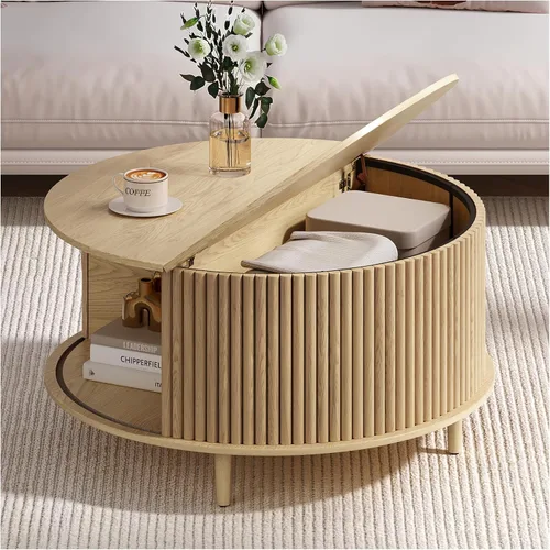 Vista 14 de Mesa de centro elevable con almacenamiento, mesa central negra de 32 pulgadas para sala de estar, mesa de comedor cuadrada con patas de madera maciza